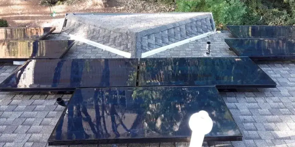 Solar array before and after cleaning by Sierra Solar Cleaners